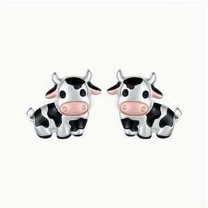 Super Cute Black and White Cow Stud Earrings